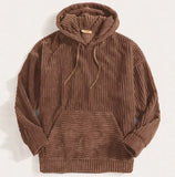 Riolio Autumn Winter Men's Sweatshirts Thickened Corduroy Long Sleeve Solid Kangaroo Pocket Shoulder Hoodie