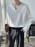 Riolio Light Luxury Top High-end Niche Designer V-neck Long-sleeved T-shirt Men Spring Autumn Trendy Versatile Base Shirt Aesthetic
