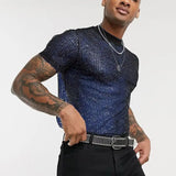 Riolio Men's Short Sleeve Mesh T Shirt Sheer Slim Fit Shiny Sexy See-through Party Nightclub Thin Breathable Clothing Leisure Tees