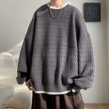 Riolio  Korean style trendy men and women retro personality round neck sweater couple autumn and winter loose retro casual knitted top