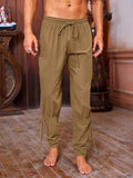 Riolio  Mens Vintage Medieval Lace Up Tapered Ankle Linen Pants For Themed Parties
