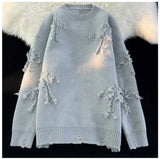 Riolio Y2k Streetwear Sweater Men New Retro Hole Fringed Sweater Loose Versatile Knitwear Pullovers Long Sleeve Jumpers Clothing