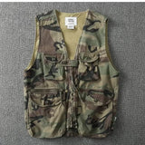 Riolio Loose Camouflage Workwear Vest Multi-ket Outdoor Fiing Jaet Youth Stand Fit V-Ne Single Button Closure Workwear