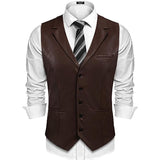 Riolio Classic Leather Waistcoats Men Vintage Lapel Single Breasted PU Vest Coats For Mens Streetwear Fashion Sleeveless Jackets Autumn