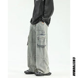 Riolio High quality Wide Leg jeans men Big Pocket Overalls Patchwork Men Unisex Neutral Loose Straight Casual High Street Hip Hop Jeans