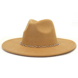Riolio  Chain Decor Fedora Hat for Women Men Wide Brim Peach Heart Top Felted Hat Jazz Cap Winter Autumn Panama Khaki Luxury Hat Chapeau