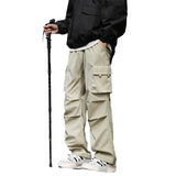 Riolio  American Work for Men Loose Spring and Autumn Casual Pants with Multiple Pockets Quick-drying Pleated Wide-leg Pants
