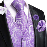 Riolio High Quality Silk Mens Vests Champagne Paisley Waistcoat Neck Tie Hanky Cufflinks Brooch Set for Men Suit Wedding Office