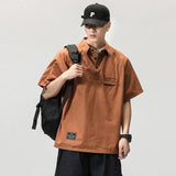 Riolio American Retro ort Sve  irt Men Summer Trendy Loose Workwear irt T-irt Men Turn-down Collar Casual Faion