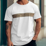 Riolio Vintage T-Shirt For Men Striped Printed T-Shirt Patchwork Pullover Summer Quick Dry Men'S Clothing Vintage Simple Oversized Tees