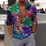 Riolio Men's Floral Shirt Tropic Leaf 3d Print Shirts Men Fashion Hawaiian Shirt Casual Beach Short Sleeve Blouse Men's Lapel Shirt Boy