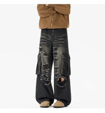 Riolio  Ripped Camo Jeans Men 2025 New Loose Straight Leg Denim Pants Outdoor Hiking Trousers Casual Comfort Street Style Fashion