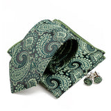Riolio  New Men's Polyester Tie Pocket Square Cufflink Set Green Wine Red Brown Paisley Flower Necktie Business Party Accessories Gifts