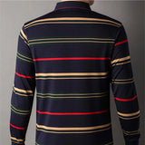 Riolio  Men's Spring Autumn New Striped Long Sleeve Pockets Button Tees Turn-down Collar Pullover Polo Shirt Business Casual Loose Tops