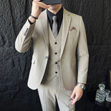 Riolio  ( Blazer+Vest+Pants ) Groom Wedding Male Suit Luxury Brand Fashion Striped Men's Casual Business Office Double Breasted Suit