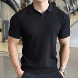Riolio  Men's Knitted Polo Shirt Summer Breathable Elastic Slim Fit Short Sleeve Casual Sports Business Top