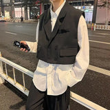 Riolio  Spring and Autumn Suit Vest Design Fake Two-Piece Shirt Handsome Long Sleeve Casual Loose Japanese Shirt Men