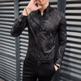 Riolio  Fashion Spring Autumn Men Clothing Shirts New Lapel Printing Streetwear England Smart Casual Office Social Long Sleeve Slim Tops