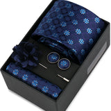 Riolio  Men Necktie Flower Pin Set With Box Luxury Necktie Handkerchief Brooch With Cufflinks Set Gift Box Wedding Men Suits Gravatas