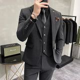 Riolio ( Jacket + Vest + Pants ) High-end Brand Boutique Fashion Solid Color Mens Casual Business Suit 3Piece Set Groom Wedding Dress