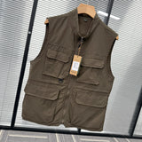 Riolio Ultra-Thin Qui-Dry Fabric Spring Summer Sle Men's Stand Collar Versatile Breathable Outdoor Vest Jaet with Big kets