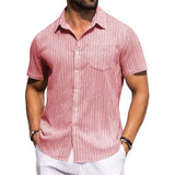 Riolio  Men's New Fashion Striped Breathable Short Sleeve Shirt, Lapel Collar Casual Tops, Lightweight Soft Summer Daily Stylish Shirt