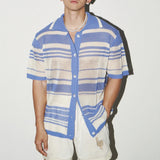 Riolio  Summer Casual Mens Knit Shirts Short Sleeve Buttoned Turn-down Collar Cardigan Tops Men Seaside Beach Vintage Knitted Shirt