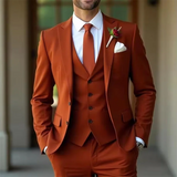 Riolio  Elegant Men's Suit Slim Fit Wedding Suit Orange Groomsmen Suit for Men Events Dinners Groom Tuxedo Tailored (Jacket+Vest+Pants)