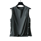 Riolio  Summer Fashion Round Neck Loose Casual Cotton Vest Male Sleeveless Breasted All-match Pullover Tank Top Men Solid Color T-shirt