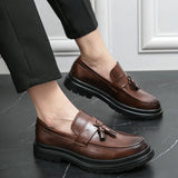 Riolio High quality black men's loafers, fashionable tassels, casual patent leather, wedding business dress shoes, plus size 46