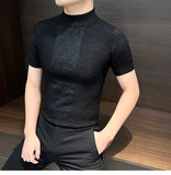 Riolio  Half Turtleneck Men's Sweater Underwear T-shirt Slim Diamond Plaid Mid-neck Knitted Base Shirt