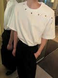 Riolio  Korean Version of Loose Simple Shoulder Pad Short-sleeved Black T-shirt Men Summer Casual Versatile Pullover