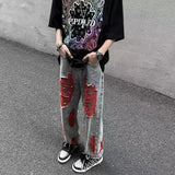 Riolio High Street Ripped Y2k Mens Pants Goth Vintage Grunge Raw Edge Beggar Jeans Hip Hop Clashing Colors Fashion Casual Male Pants