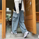 Riolio  Baggy Jeans Men's Oversize Streetwear Fashion Wide Leg Cargo Pants Hip Hop Harajuku Multi-Pocket Denim Trousers Black Blue