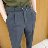 Riolio  New Summer Thin Versatile Casual Suit Pants Men Belt Solid Color Slim Feet Pants Men