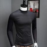 Riolio Men's Turtleneck Tops Casual Full Long Sleeve Solid Black Stretch Base Layer for Autumn Winter Stretch Kpop Designer T Shirt Men