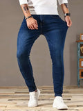 Riolio  Mens Jeans Elastic Skinny Solid Color Stretch Pencil Pants Slim Fit Denim Jeans Jogging Streetwear Cowboy Casual Trousers Blck
