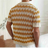 Riolio  New High-quality Breathable Fabric Knitted Cutout T-shirt Spring/Summer Men's Business Casual Striped Shirt Men Clothing