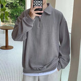 Riolio Solid Lapel Shirt Men's Autumn High Street Simple Half Zip Turn Down Collar Sweatshirt Light Mature Premium Feel Jacket