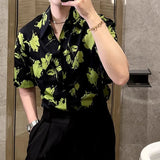 Riolio  Men Clothing Korean Fashion Printed High Street Luxury Chic Handsome Shirt Male Summer Vintage Casual Short Sleeve Oversize Tops
