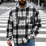 Riolio  Men's Plaid Flannel Shirt Jacket Detachable Hooded Button-Down Shacket for Casual Wear