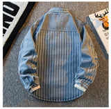 Riolio American Striped Spliced Denim Jacket Men 2025 Autumn Trendy Handsome Men Women Casual Loose Work Shirt Jacket Aesthetic Chic