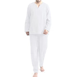 Riolio Men's Home Pajamas Long Sleeve T-Shirt Pajamas Set Autumn Fashion Daily High Quality Pure Color Long Pants Pajama  2 Piece  Set