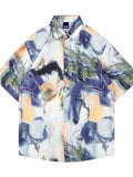 Riolio New Retro 3D Printed Ice Silk Shirt For Men Hip Hop Fashion Short Sleeve T Shirts Summer Hawaiian Y2K Streetwear T-shirts