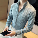 Riolio Fall Premium Jacquard Shirts Men Long Sleeve Casual Shirt Sexy Chemise Homme Social Party Tuxedo Nightclub Jacquard Shirt Men