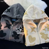 Riolio American Vintage Embroidery zip up hoodie High Quality Jacket Women Oversized Star Print Sweatshirt Goth Harajuku Y2k Streetwear