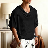 Riolio  Men T Shirt Solid Color Short Sleeve Pleated Casual Male Tee Tops Summer Loose Streetwear Fashion Leisure Men Clothing