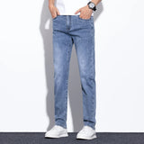 Riolio  High Quality Men's Elastic Cotton Jeans Fashion Light Blue Comfortable Business Straight Casual Pants Luxury Brand Trousers