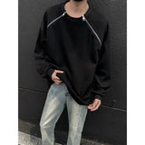 Riolio Spring Men Sweatshirts Metal Zipper Solid Color Casual O Neck Fashion Oversize Streetwear Hip Hop Male White/Black