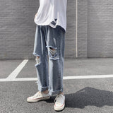 Riolio Spring and Summer New Men's Torn Jeans Street Hip-hop Loose Wide Leg Pants Thin Fur Pants Brand Men's Clothing Ripped